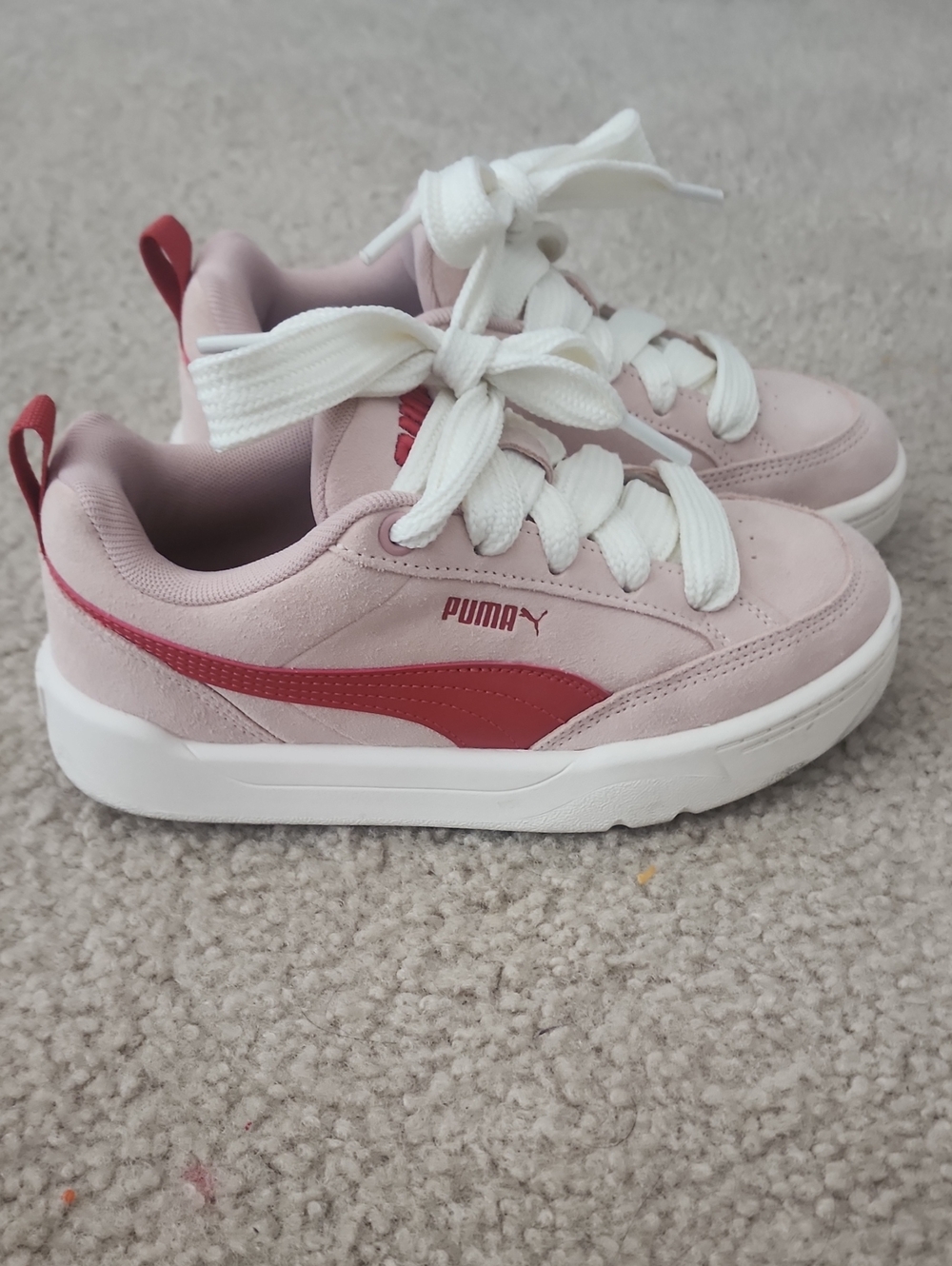 Puma Pink Suede Sneakers with Red Accents